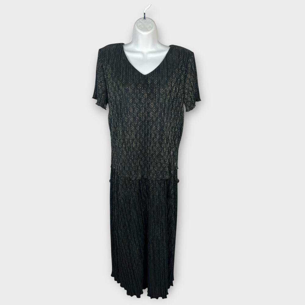 Jessica Howard Black and‎ Gold Flutter Sleeve Layered Midi Dress Size 8 evening